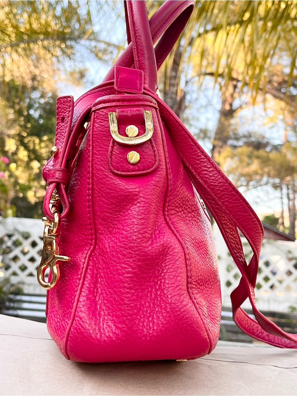 Tory Burch Small Amanda Satchel Bright Pink Leather Gold Hardware - Picture 3 of 10